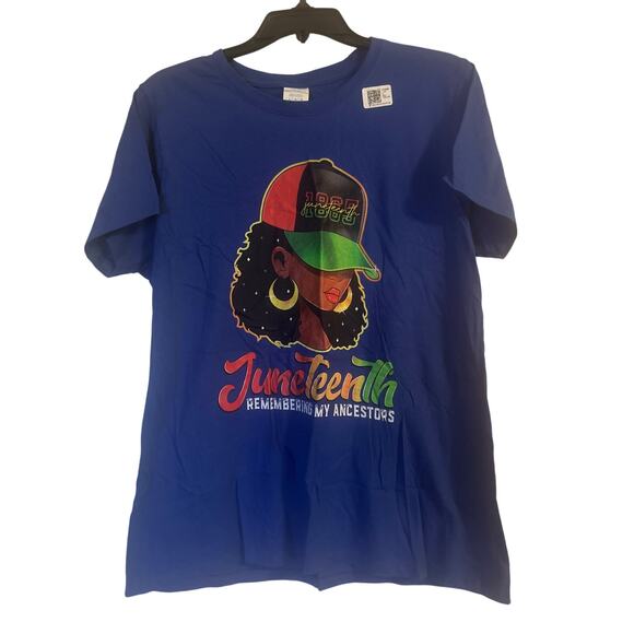 NWT Port and Company Women's Cut Blue Juneteenth T Shirt Size Large - Picture 1 of 6